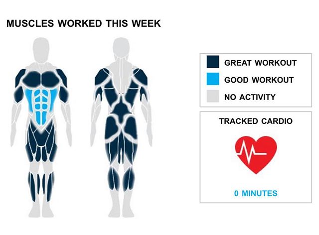 Weekly Recap from bodybuilding.com for last week!

ABDOMINALS
There is no better feeling than having an extraordinary week at the gym. You did twice your average number of ab exercises this week, hitting two. You did a total of four sets too. Hanging leg raise, which you did for a total of two sets, was your primary lift.

CHEST
You typically average one chest exercise, but this week you said, ""forget that,"" and did a killer two exercises. It wasn't the top priority, but you still managed a solid chest week, which made up 18% of your overall workout. Barbell bench press - medium grip was your top chest lift. It accounted for more than half of your total chest sets. In those sets, you managed to average an awesome 100 lbs. per set!

BICEPS
You went full-dom with two bicep exercises and four sets, both of which are way above your weekly averages. Ez-bar curl was your lone bicep lift, but you did crush the exercise, lifting an average of 63 lbs. per set.

NOTES:
*You had one hell of a quad week. You hit a new personal high in total weight lifted this week with 2,325 lbs.
*Your quads just keep growing with your average barbell full squat weight going from 100 lbs. to 155 lbs. in the last month.
*Way to get after it. Your four bicep sets from this week are better than your three-month weekly average.
*The last few weeks of hamstring work have clearly been paying off with your strength increasing quickly. Impressive!

 #workinprogress 