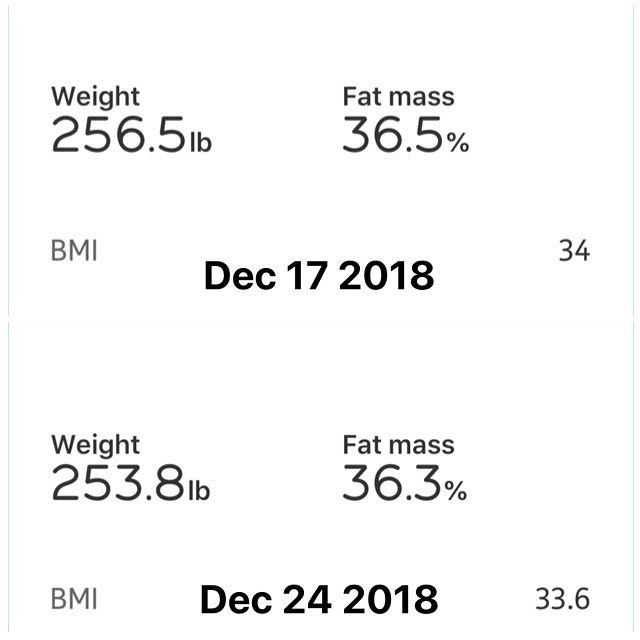 Weekly Weigh In: 
Steadily chipping away at the guy the I use to be. Today is the 28th day of my 90 day challenge! Merry Xmas to me!!!! 1st pic is from Monday Last week to today
2nd pic is the from the start of the challenge to today.

#workinprogress 