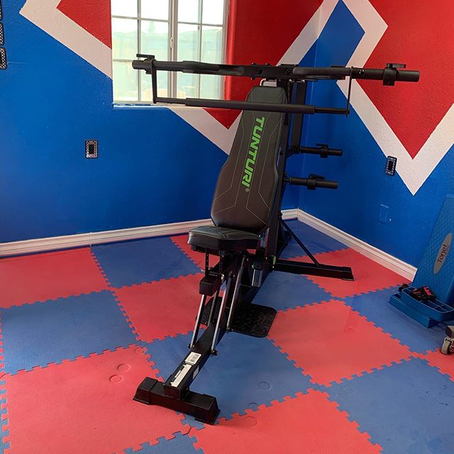 Added a new piece of Equipment into our home gym. We got the TUNTURI LEVERAGE GYM WT80.  #workinprogress 