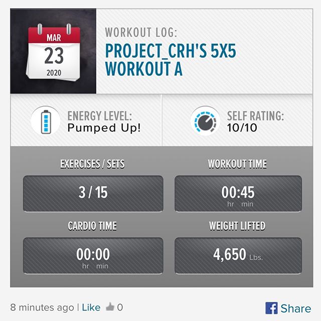 Did a 5x5 workout today since it’s been a little while since I’ve been in my gym to workout. But I figured it was better to start trying to get back a somewhat normal life with all that is going on right now. Plus I’ve to work off all these quarantine snacks I got at the store. Y’all be safe out there! #workinprogress 